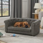Pet Sofa With Arc-shaped Backrest And Armrests, Contemporary Rectangular Pet